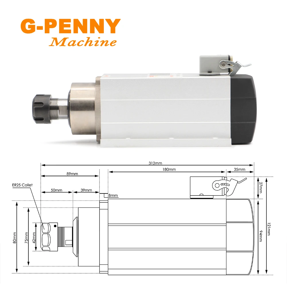 2.2kw ER25 220v/380v air cooled spindle motor with flange air cooling ceramic ball bearings spindle 0.01mm accuracy