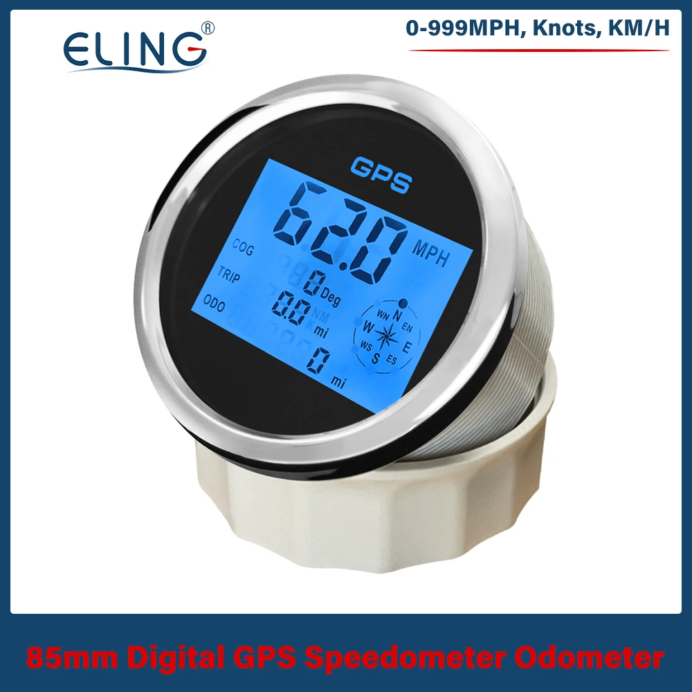 ELING العالمي 85 مللي متر 0-999 عقدة km/ساعة mph رحلة GPS عداد السرعة مع عداد المسافات 8 ألوان الخلفية هوائي GPS لسيارة قارب 12 فولت/24 فولت #6