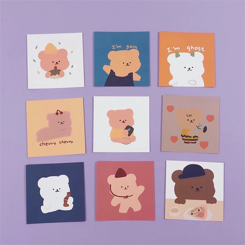 Tarjetas de oso caramelo para decoración de pared, tarjetas Kawaii de dibujos animados, no pegajosas, hechas a mano, papelería, regalo