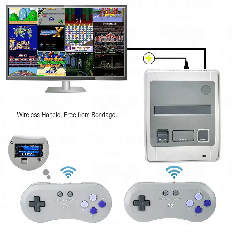 Consola de videojuegos Retro HD para TV, cartuchos de juegos Snes con 2 inalámbricos + 1 Gamepads con cable, tarjeta de juego gratis con 518 juegos para Nes