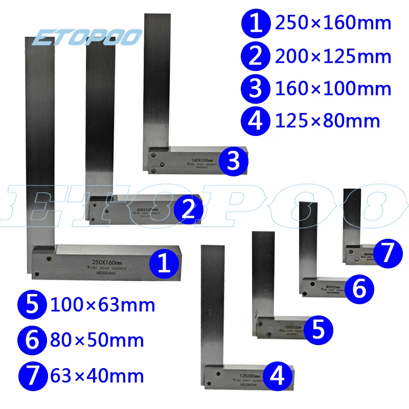 63x40mm 160x100mm Machinist Square 90 Degree Right Angle Engineer Set Precision Ground Steel Hardened Angle Ruler square ruler