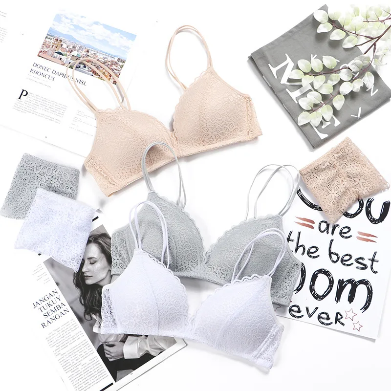 Dámská braletka ve francouzském stylu, krajková podprsenka, dívky, trojúhelníkový košíček, spodní prádlo s hlubokým V bezdrátovým prádlem, měkká tenká bezešvá podprsenka - náhled 2