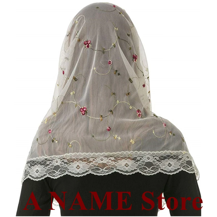 Mantilla Katholischen Schleier für Kirche Rond Kopf Abdeckt Latin Masse Kapelle Mantilla velo negra Voile mantille Embroided Floral Spitze