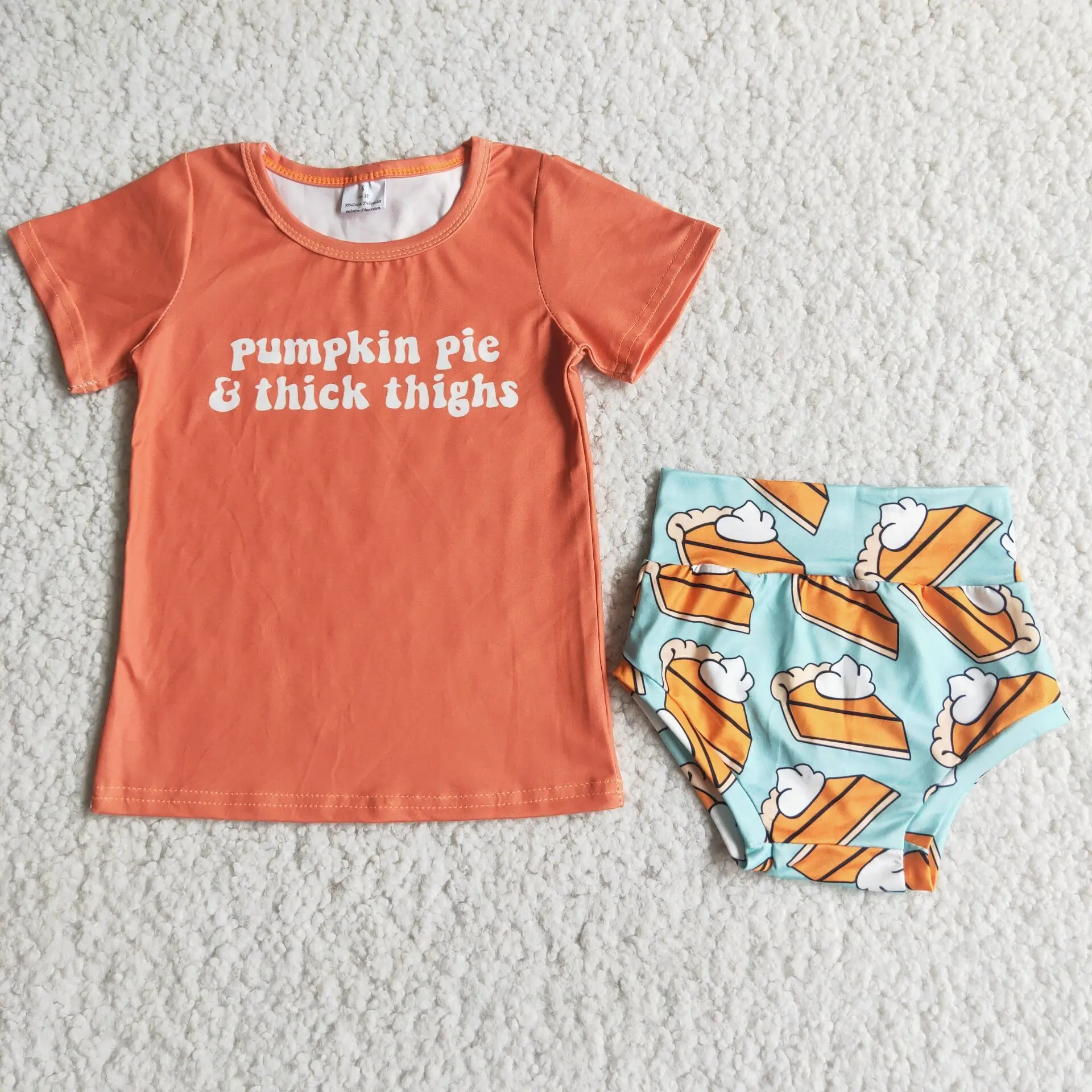 Infant baby bummies suit pumpkin pie alphabet orange top pumpkin pie print thong baby 2pcs cute suit