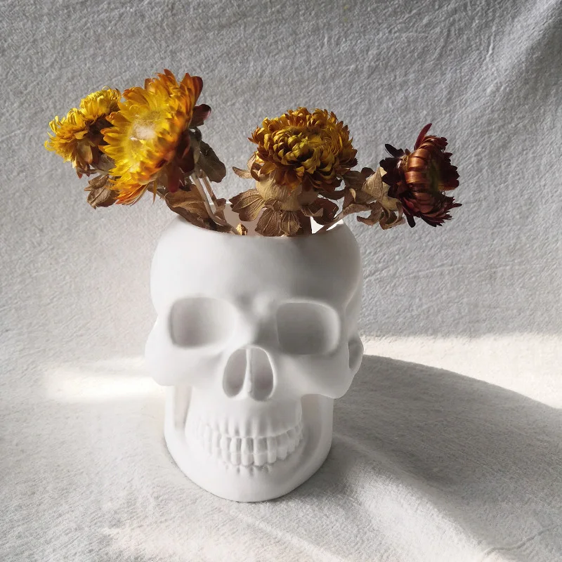 Art Skull Head Concrete Vase Mold DIY Garden Succulents Cement Flower Pot Silicone Mold Concrete Planters Vessel Mold