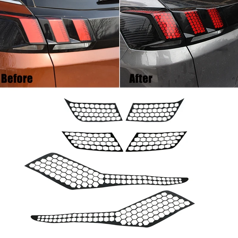 for Peugeot 3008 3008GT 2017 2018 2019 Car Rear Tail Light Lamp Cover Honeycomb Stickers Protector Taillight Decoration Decal