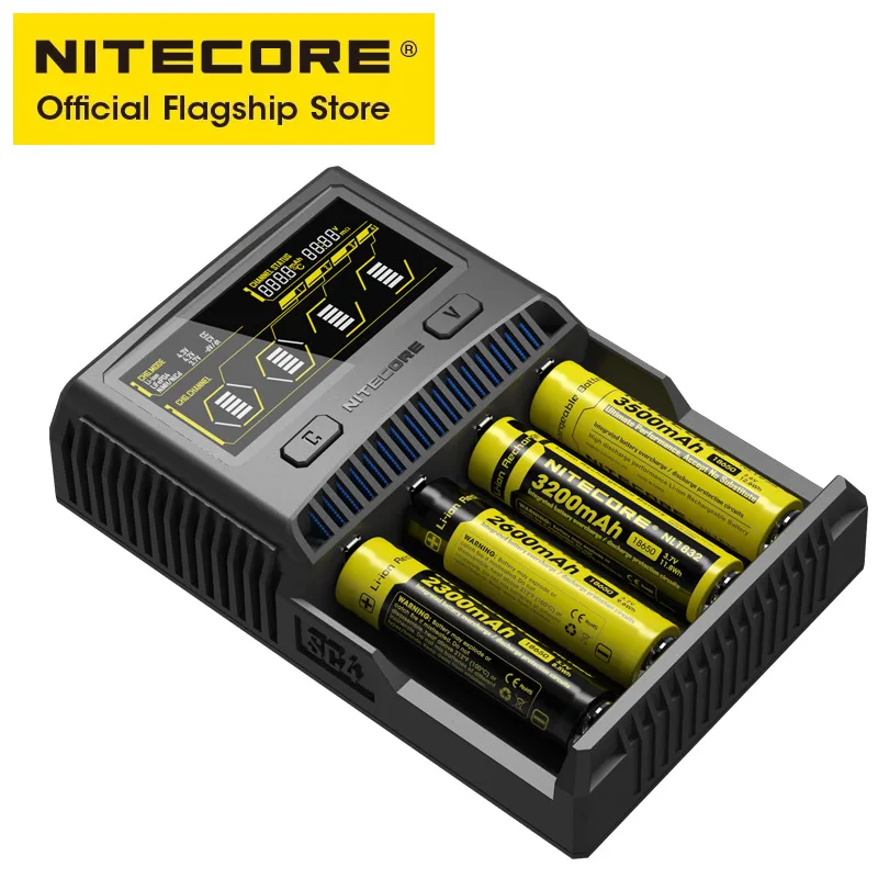 NITECORE-Chargeur de batterie intelligent SC4, quatre emplacements, charge rapide pour 18650 14450 16340 AA 24.com avec chargeur de voiture