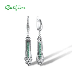 SANTUZZA Pure 925 Sterling Silver Earrings For Women Green Spinel White Cubic Zirconia Dangling Earrings Trendy Fine Jewelry