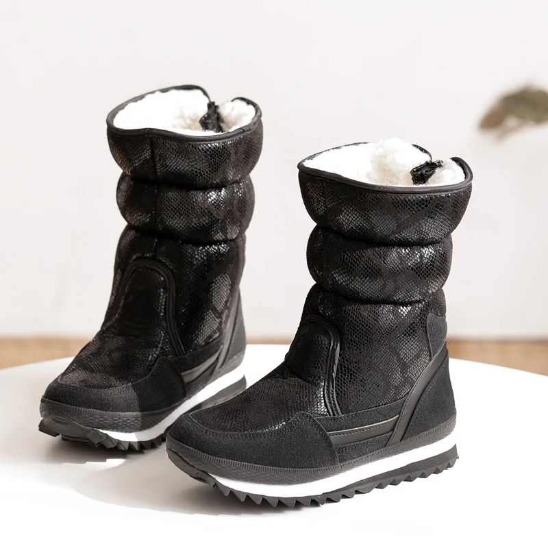 Women winter boots platform non-slip waterproof winter shoes women ankle boots thick fur warm women snow boots for -40 degrees