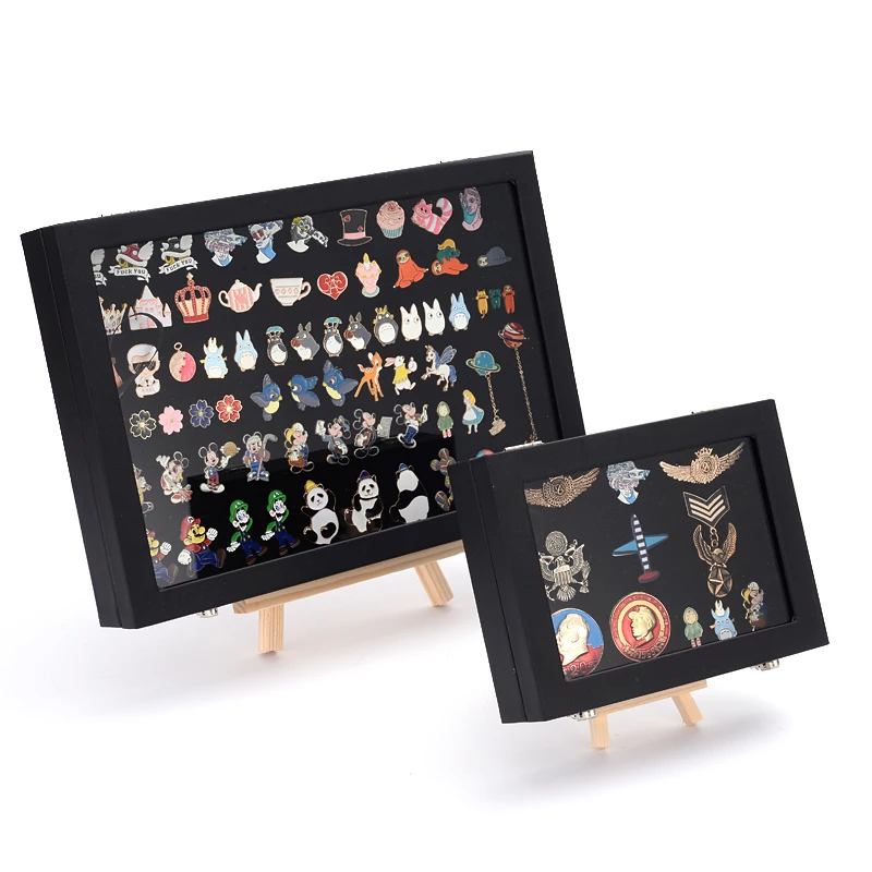 

Black Brooches Pins Collection Jewelry Box Wall Display Holder Cases Gift Packing Transparent Badge Medal Boxes