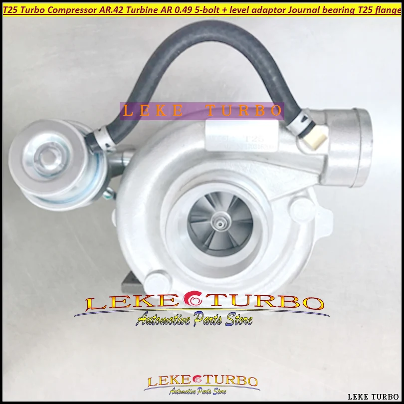 T25 Turbo Compressor A/R.42 Turbine AR 0.49 5-bolt + level adaptor Journal bearing 180-320HP T25 flange Water cooled with gasket