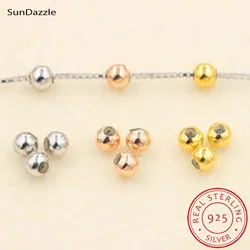 4pcs Silicone filled Bead Real Pure Solid 925 Sterling Silver Spacer Stopper Beads Necklace Bracelet DIY Jewelry Making Findings