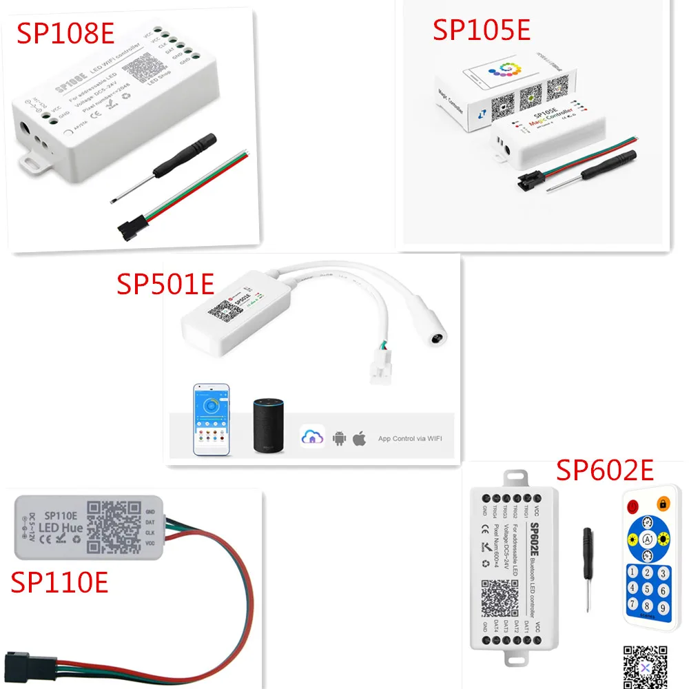 

WS2812B Led Strip Controller;Bluetooth SP105E SP110E;Wifi SP108E SP511E;Music SP107E SP601E WS2811 SK6812 Light DC5V-24V