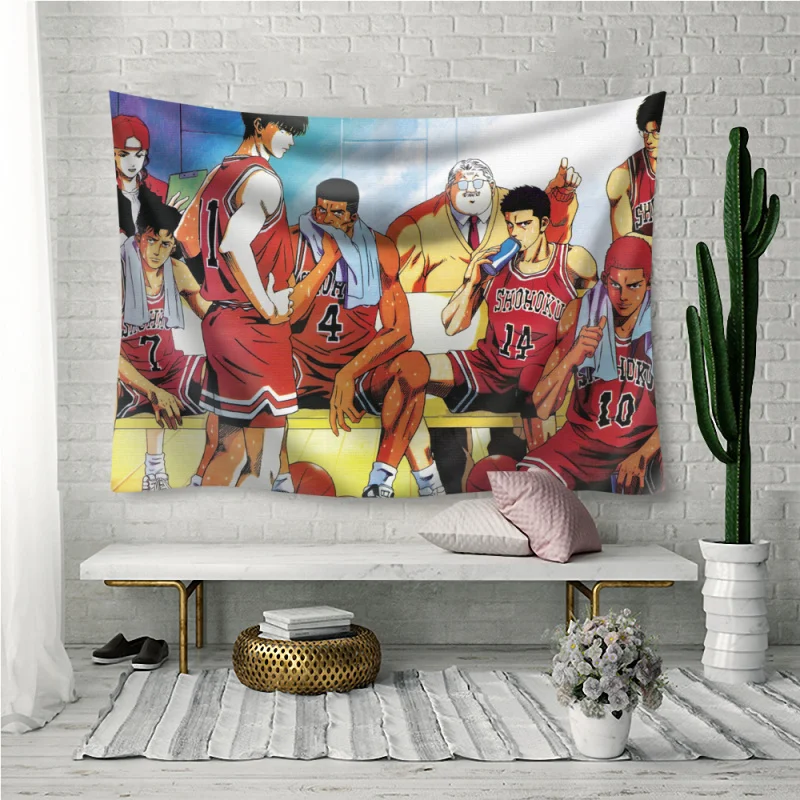 Slam Dunk Japanese Anime Tapestry Beach Towel Yoga Mat Basketball Cartoon Large Wall  Polyester Blanket Boho Room Decor