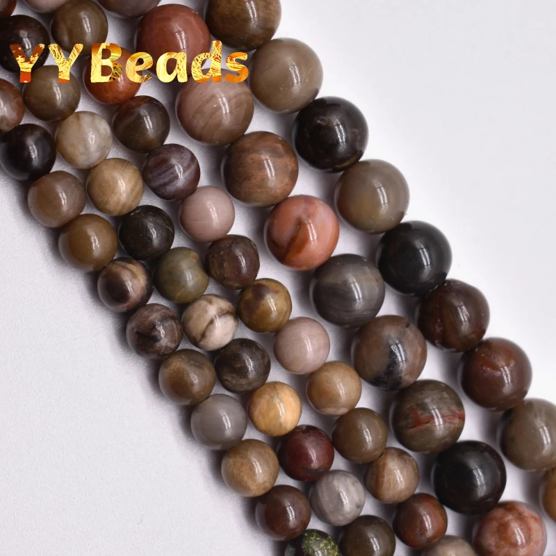 AAA+ Natural Wooden Petrified Jades Stone Gem Beads Round Loose Charm Beads For Jewelry Making Bracelets 15\