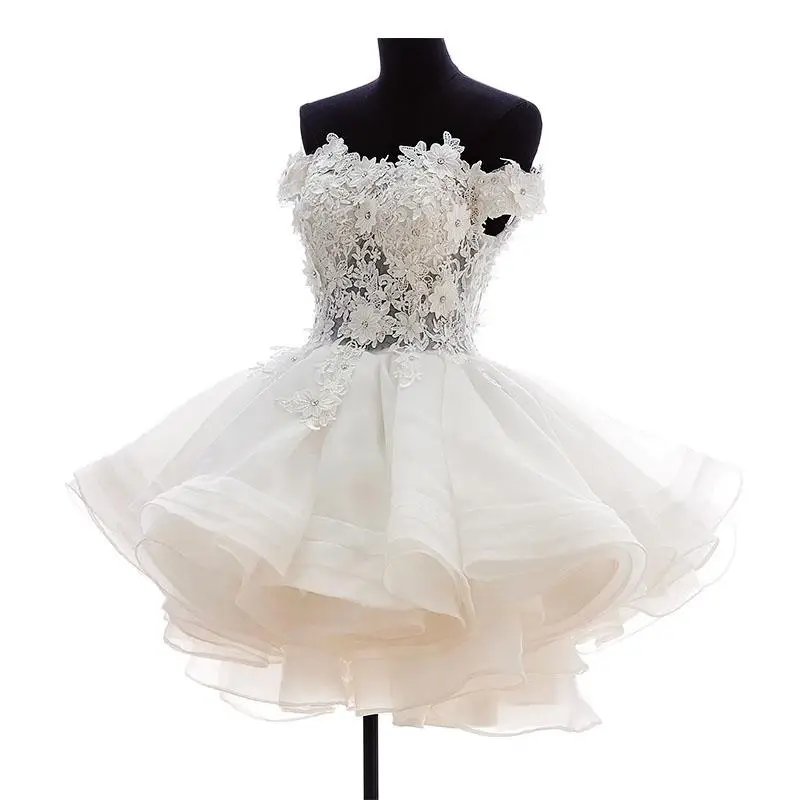 Robe de soirée courte en Organza, motif de fleurs, nouvelle collection