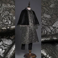 Italy retro floral embossed style black silver polyester metallic jacquard brocade fabric for spring suit set telas tissu SP5989