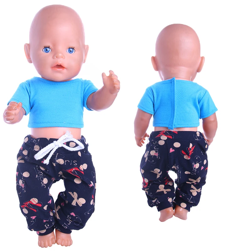 

2 Pcs/Set Blue Casual Suit Drawstring Design For 18 Inch American Doll & 43 Cm New Born Baby Items,Our Generation,Dolls Clothes