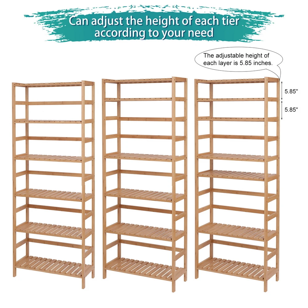 100% Bamboo Bookcase Bookshelf Bathroom shelf  Multi - Functional Adjustable 6-Layer Shelf for Living Room Study Bedroom