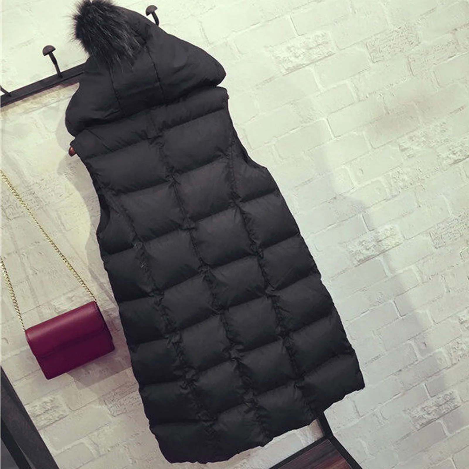 Autumn Winter Women Long Parkas Vest Warm Black Zipper Hooded Down Coat Parka Ladies Sleeveless Waistcoat Jacket Outwear S-4XL