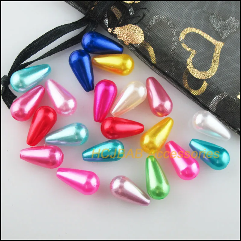 70Pcs Mixed Colors Smooth Acrylic ABS Teardrop Spacer Beads Charms 8x15mm