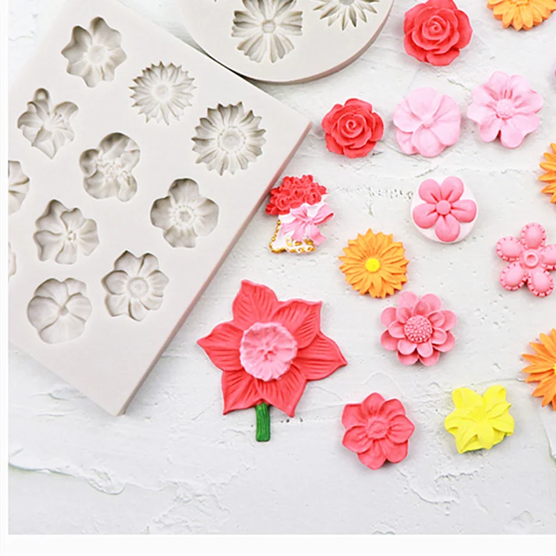 Cartoon Flower Silicone Fondant Cake Mold Cupcake Jelly Candy Chocolate Decoration For Baking Tool Moulds Resin Kitchenware