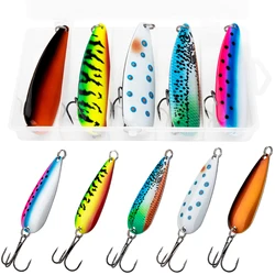 5pcs Metal Fishing Spoons Lures 3.5g 5g 7g 10g 15g 21g 28g Sequin Hard Bait Sea Fishing Spoon Trout Artificial Baits Treble Hook