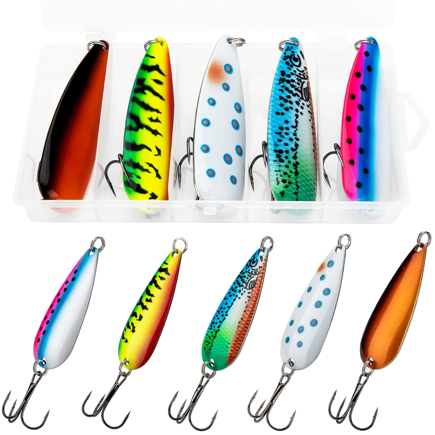 THKFISH 5 szt. Metalowe Przynęty Wędkarskie Typu Spoon 3.5g 5g 7g 10g 15g 21g 28g Błystki z Cekinami Twarde Przynęty Morskie Spoon Przynęty na Pstrąga Kotwiczki