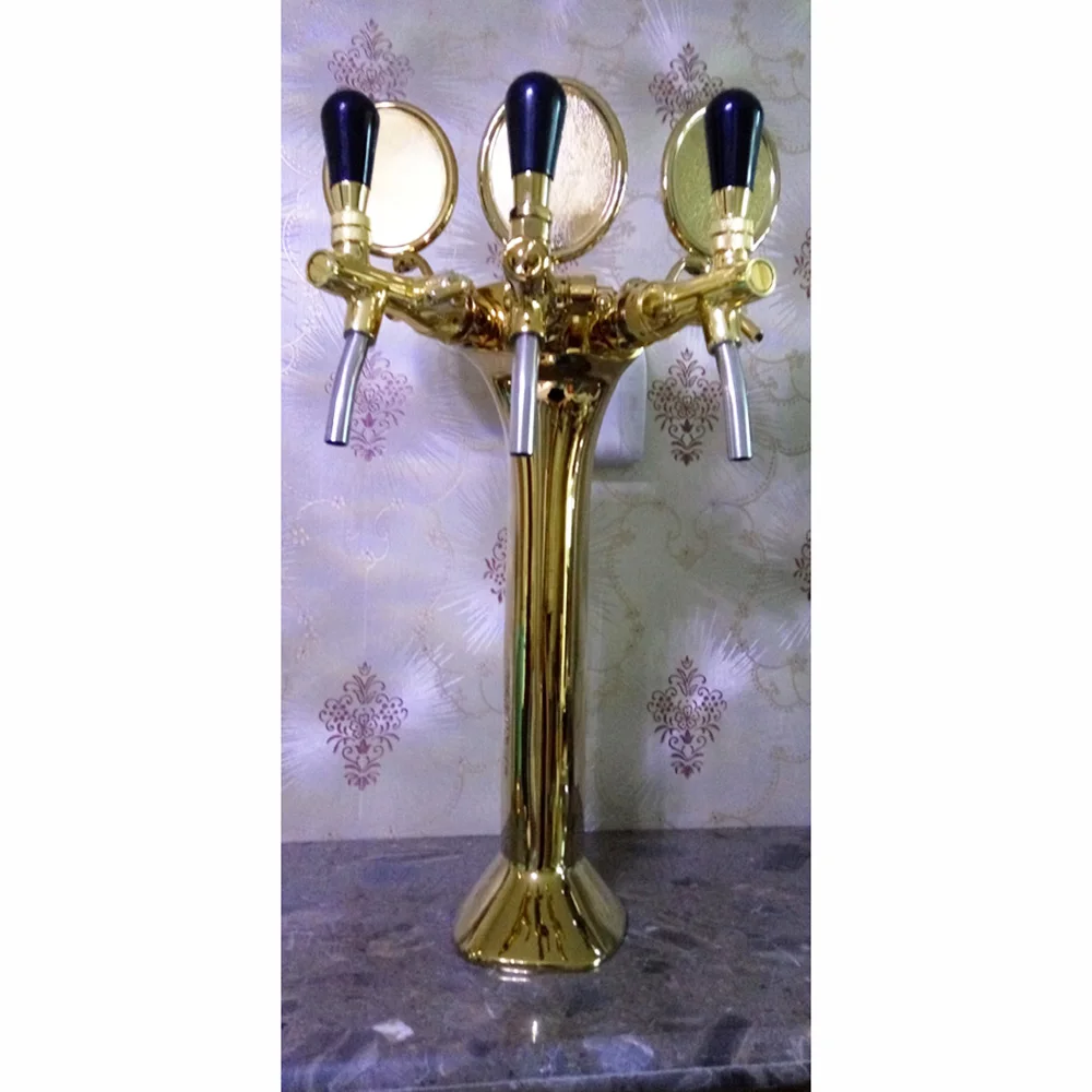 

3 Faucet Cobra Shape Golden Color Beer Bar Tower Set