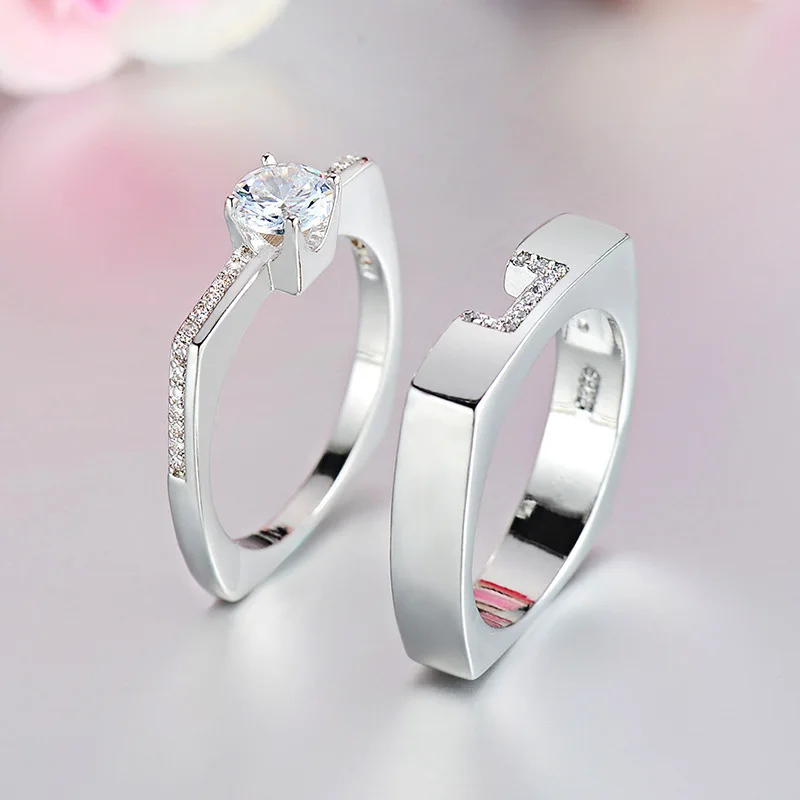 925 Silver Luxury Female Two Color White Zircon Ring Set Crystal Bridal Ring Wedding Jewelry Promise Engagement Rings For Women