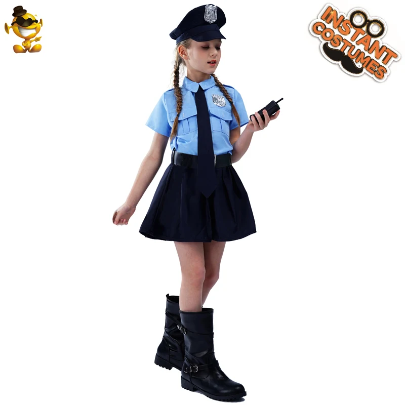 

Halloween Kids Police Officer Uniform Costumes Cosplay Girl's Blue Police Dresses Costume for Christmas Party