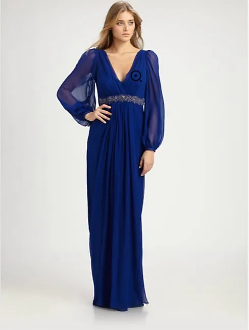 free shipping vestidos de fiesta long sleeve blue belt v-neck robe de soiree 2019 new fashion party Formal gown evening dress