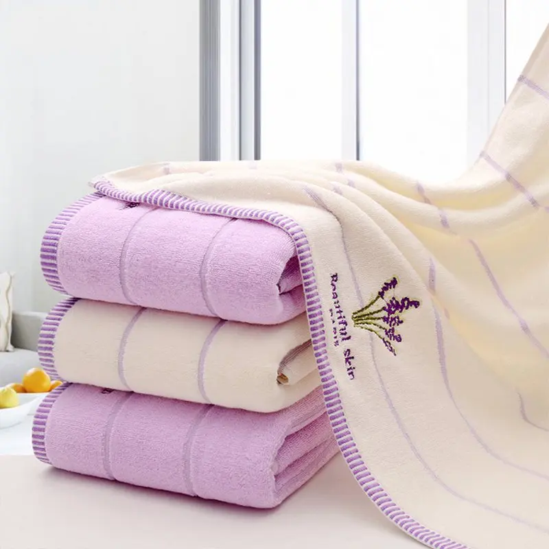 Purple Lavender Embroidered Towels High Quality Cotton Large Bath Towel Soft Absorbent Beach Face Towel Set for Women