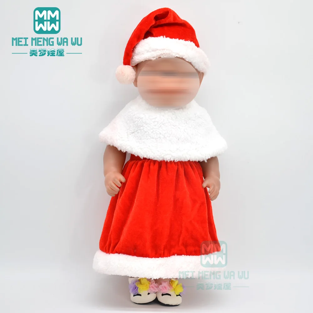 Doll clothes for 43cm new born doll accessories high quality super soft red baby christmas crawling clothes + hat