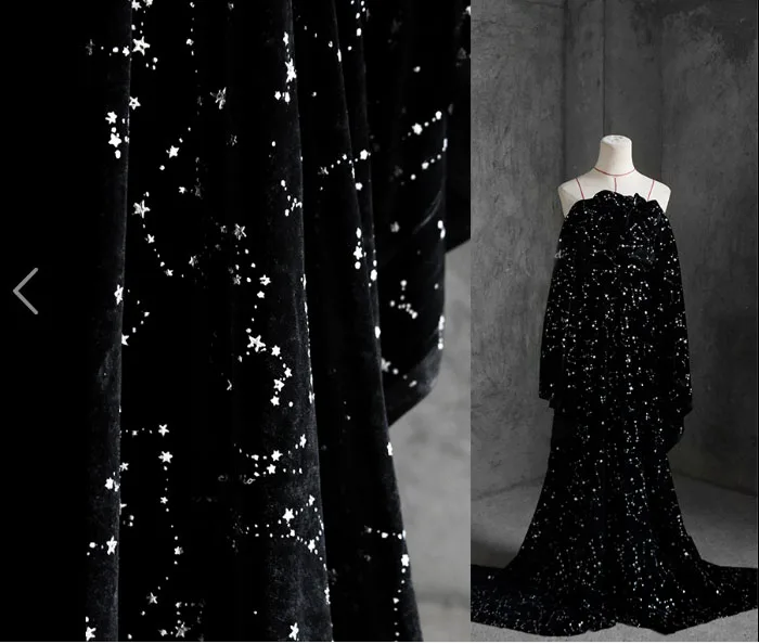 Black starry sky gold velvet fabric, high quality Korean velvet dress garment fabric