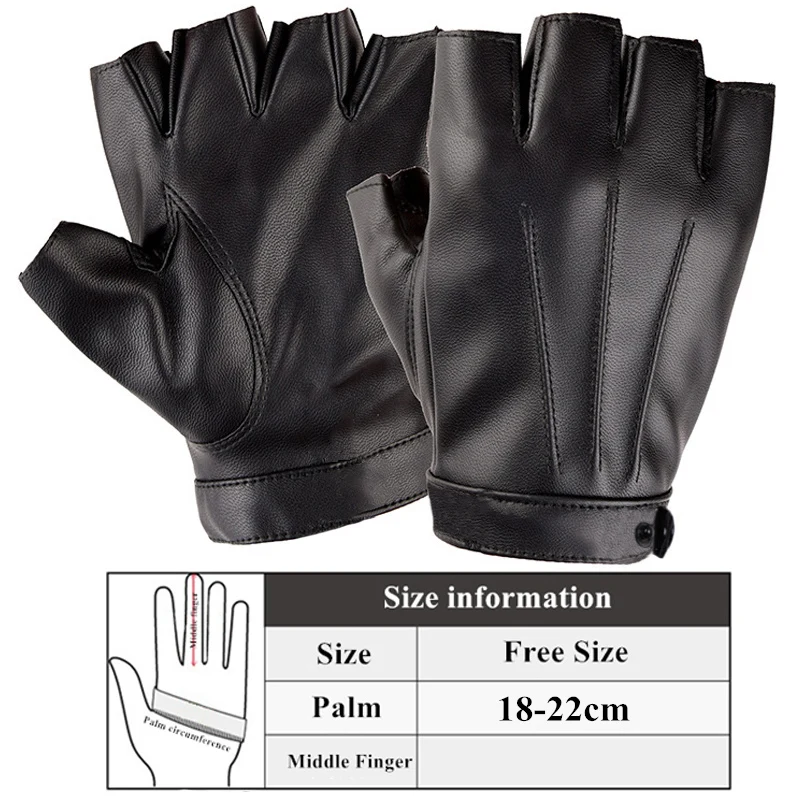 Half Finger Men Gloves PU Leather Male Motor Punk Mittens Black Fingerless Outdoor Cycling Gloves Guantes Ciclismo