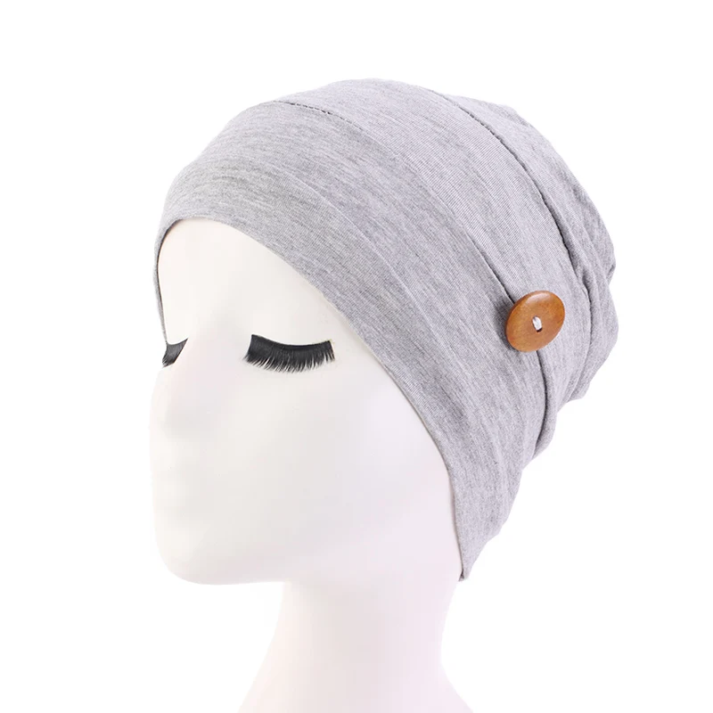 Chemo Hat Soft Cotton Loss Cancer Hat with Button for Wearing Ear Protection Hat Turban Women Sleep Cap Ladies Headwear