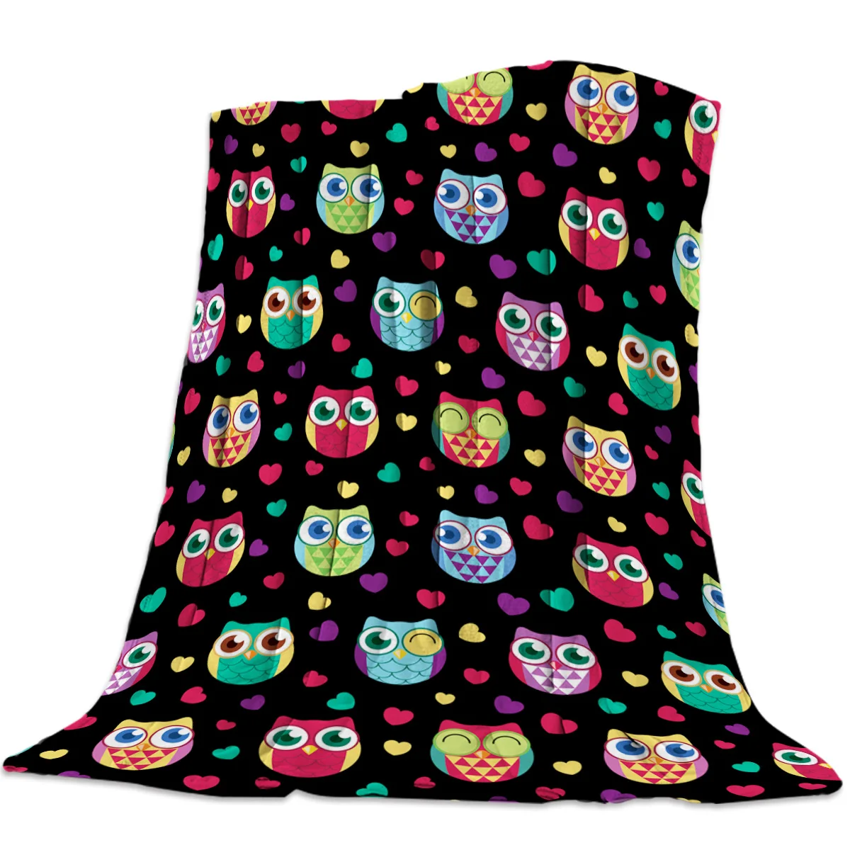 

Cute Cartoon Owl Pattern Throw Blanket Portable Soft Sofa Blanket Warm Microfiber Flannel Blankets for Beds