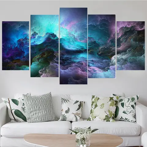 5 조각 벽 아트 캔버스 회화 대리석 연기 포스터 현대 홈 거실 장식 모듈 프레임 워크 사진