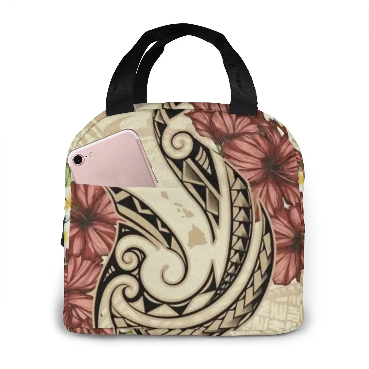 Hawaiian Pattern Picnic Fresh Cooler Bags Waterproof Portable Zipper Thermal Oxford Lunch Bags For Women Lunch Box Tote Food Bag