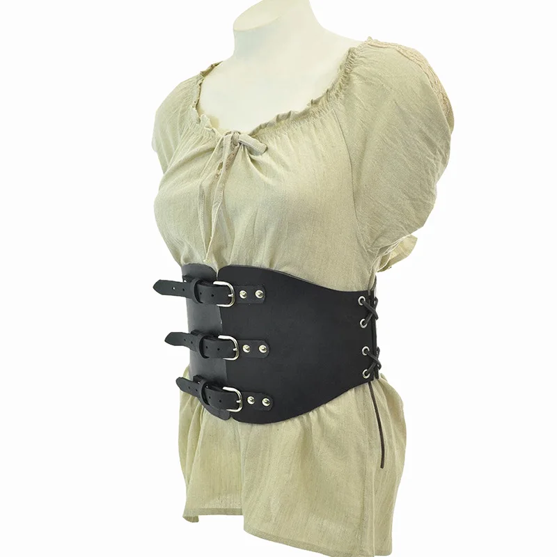 Medieval Viking Queen Princess Corset Leather Wide Armor Belt With Buckle Lacing Female Warrior Waist Wrap Larp Girdle For Women