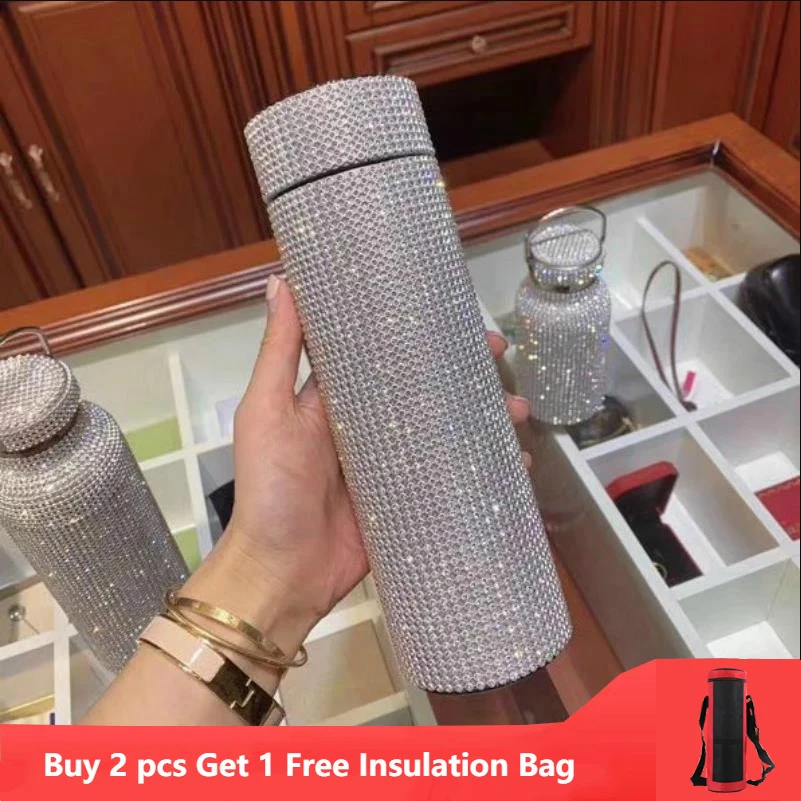 

Creative Diamond Thermos Bottle Water Bottle Stainless Steel Smart Temperature Display Vacuum Flask Mug Gift for Men Women