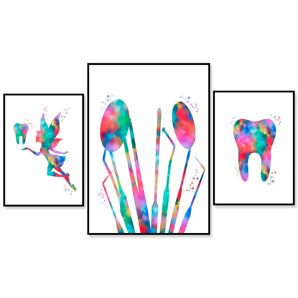 

Dentist Office Decor Dental Tools Tooth Watercolor Poster Hygienist Gift Orthodontist Gift Dental Clinic Decor