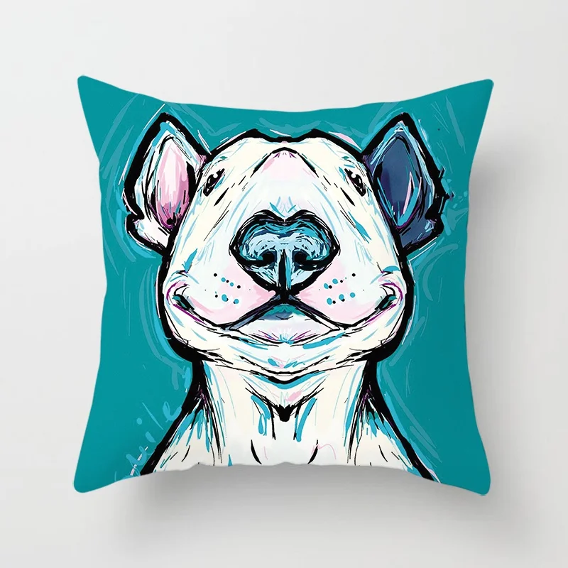 Cartoon Bull Terrier Series Pillow Gift Home Office Decoration  Bedroom Sofa Car Cushion Cover Funda de almohada