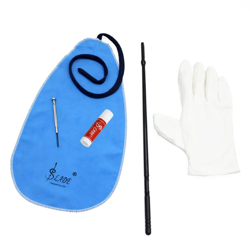 5pcs/set Flute Cleaning Tools Care Suit Tube Cloth + Cleaning Rod + Cork Paste + Gloves + Screwdriver