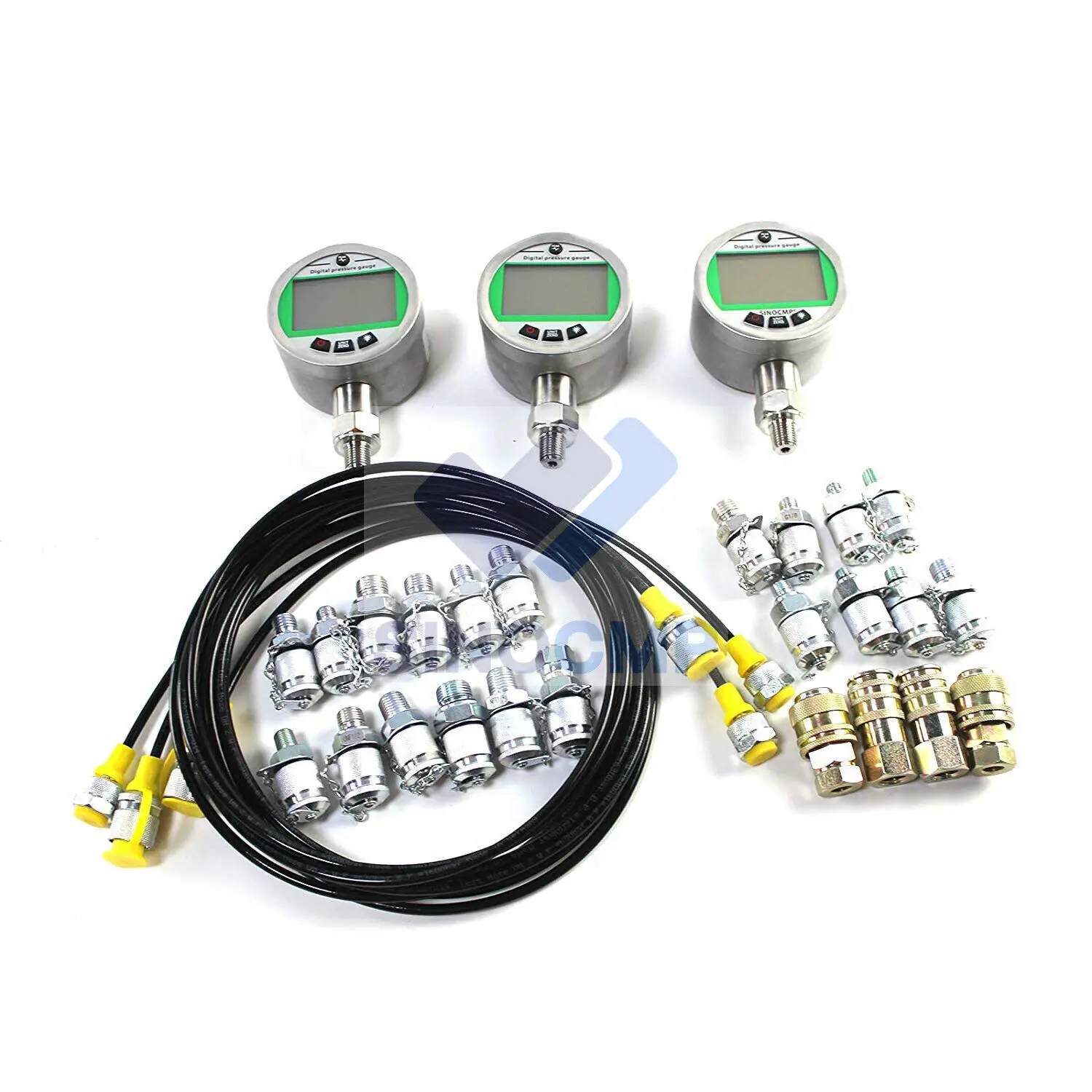 Kit de pressão digital com 3 calibres, 16Mpa, 70Mpa, 3 mangueiras de teste, 24 acoplamentos conector para caixa CAT, John Deere, Komatsu