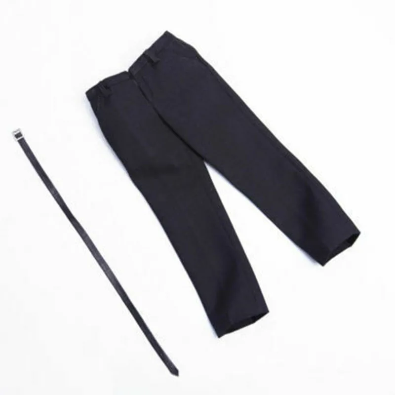 1/6 Scale Man Black Trousers Suit Pants Costume with Belt Fit 12'' Male Soldier Action Figure Body Dolls In Stock