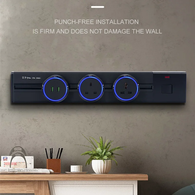 Table Power Track Socket Adaptor High End Quality Slidably Socket | Kitchen Desktop Orbital Rail UK Surface Electrical Sockets