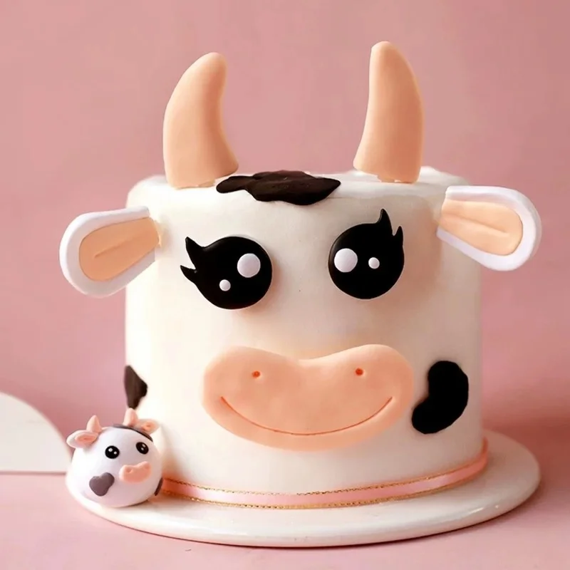 Cake Topper Baking Birthday Decoration Baking Baby Shower Soft Pottery  Dumpling Milk Cow Coffee Calf Expression Package Plug-in