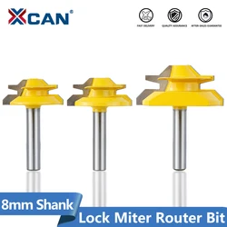 XCAN 45 Degree Lock Miter Router Bit Tenon Router Bit 8mm Shank For Woodworking Tools Carbide Router Bits Wood Milling Cutter